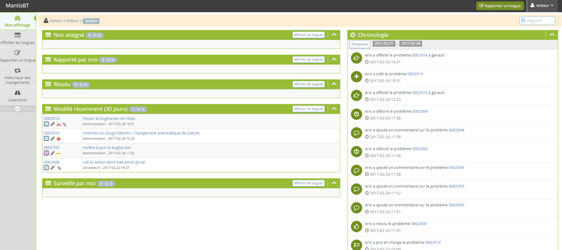 Mantis Bug Tracker : la page d'accueil