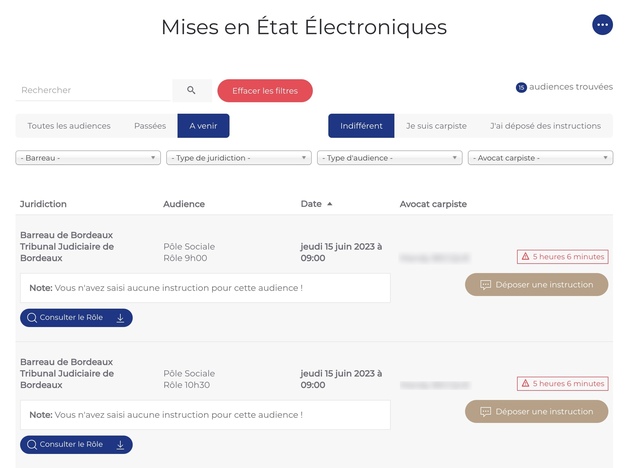 Le tableau de mises en état Carpa