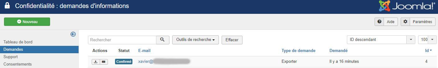RGPD joomla39 confirmation demande statut confirmé